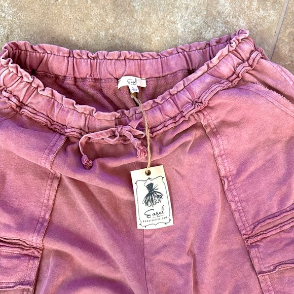Women’s Easel Mineral Washed Terry Knit Pants Large color Dusty Pink/Faded Plum - Picture 2 of 8